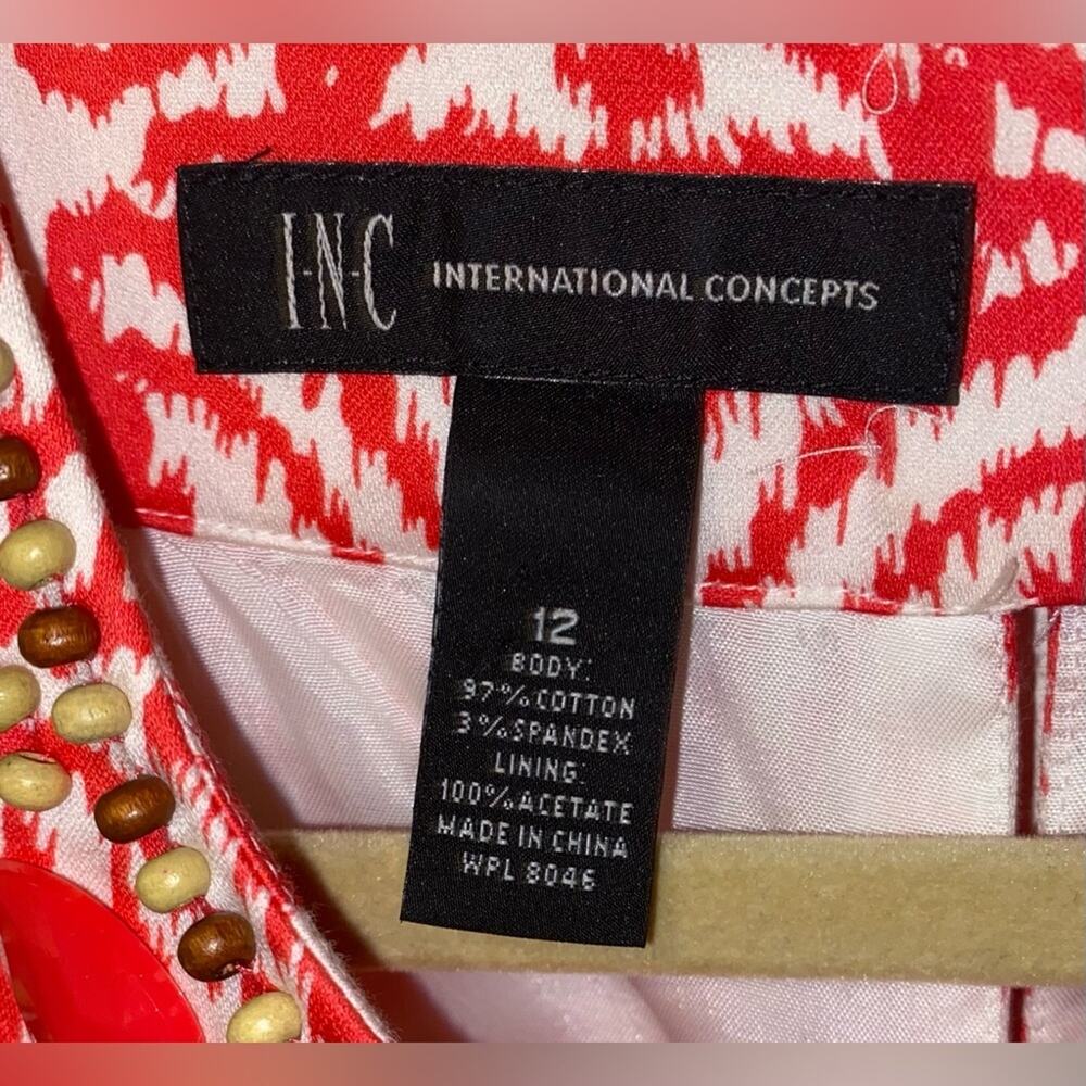 INC International Concepts woman’s Coral & White sleeveless Dress Size 12 Beaded - Picture 6 of 16